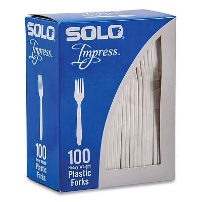 Solo Impress Heavyweight Full-Length Polystyrene Cutlery, Fork, White, 100/Box (SCCHSWFX0007BX)