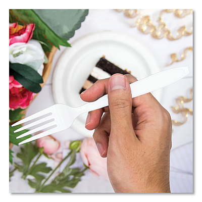 Solo Impress Heavyweight Full-Length Polystyrene Cutlery, Fork, White, 100/Box (SCCHSWFX0007BX)