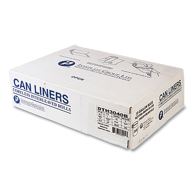 Inteplast Group Draw-Tuff Institutional Draw-Tape Can Liners, Drawstring, 30 gal, 1 mil, 30.5" x 40", Blue, 25 Bags/Roll, 8 Rolls/Carton (IBSDTH3040B)