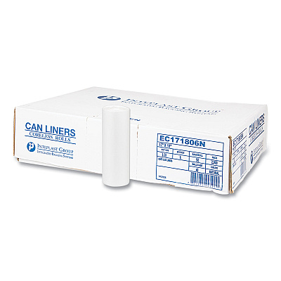 Inteplast Group High-Density Commercial Can Liners, 4 gal, 6 mic, 17" x 18", Clear, Perforated Roll, 50 Bags/Roll, 40 Rolls/Carton (IBSEC171806N)