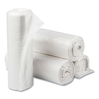 Inteplast Group High-Density Commercial Can Liners, 10 gal, 6 mic, 24" x 24", Natural, Perforated Roll, 50 Bags/Roll, 20 Rolls/Carton (IBSEC242406N)