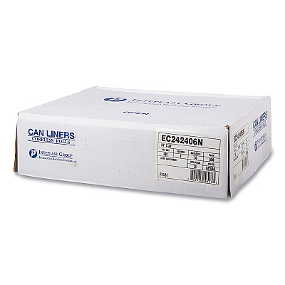 Inteplast Group High-Density Commercial Can Liners, 10 gal, 6 mic, 24" x 24", Natural, Perforated Roll, 50 Bags/Roll, 20 Rolls/Carton (IBSEC242406N)