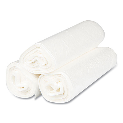 Inteplast Group High-Density Commercial Can Liners, 10 gal, 8 mic, 24" x 24", Natural, Interleaved Roll, 50 Bags/Roll, 20 Rolls/Carton (IBSS242408N)