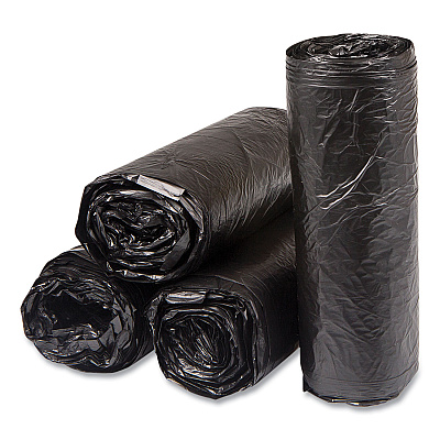 Inteplast Group High-Density Commercial Can Liners, 16 gal, 6 mic, 24" x 33", Black, Interleaved Roll, 50 Bags/Roll, 20 Rolls/Carton (IBSS243306K)