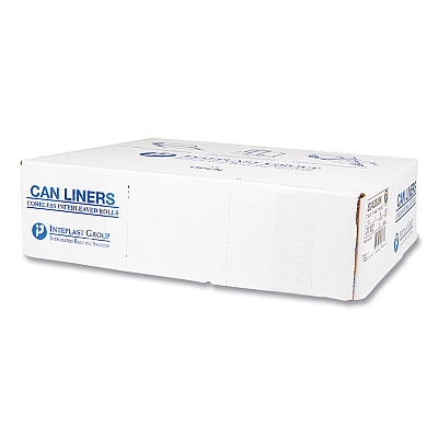 Inteplast Group High-Density Commercial Can Liners, 16 gal, 8 mic, 24" x 33", Black, Interleaved Roll, 50 Bags/Roll, 20 Rolls/Carton (IBSS243308K)