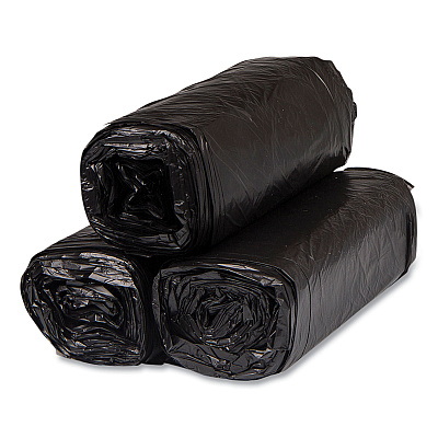 Inteplast Group High-Density Commercial Can Liners, 16 gal, 8 mic, 24" x 33", Black, Interleaved Roll, 50 Bags/Roll, 20 Rolls/Carton (IBSS243308K)