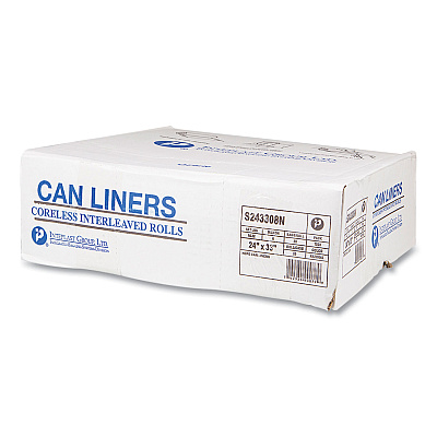 Inteplast Group High-Density Commercial Can Liners, 16 gal, 8 mic, 24" x 33", Natural, Interleaved Roll, 50 Bags/Roll, 20 Rolls/Carton (IBSS243308N)