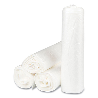 Inteplast Group High-Density Commercial Can Liners, 30 gal, 8 mic, 30" x 37", Clear, Interleaved Roll, 25 Bags/Roll, 20 Rolls/Carton (IBSS303708N)