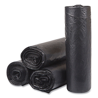 Inteplast Group High-Density Commercial Can Liners, 33 gal, 16 mic, 33" x 40", Black, Interleaved Roll, 25 Bags/Roll, 10 Rolls/Carton (IBSS334016K)