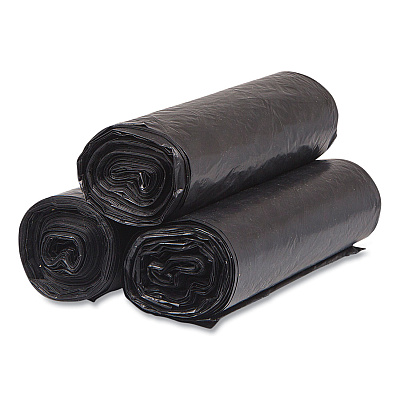 Inteplast Group High-Density Commercial Can Liners, 33 gal, 16 mic, 33" x 40", Black, Interleaved Roll, 25 Bags/Roll, 10 Rolls/Carton (IBSS334016K)