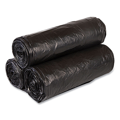 Inteplast Group High-Density Commercial Can Liners, 33 gal, 22 mic, 33" x 40", Black, Interleaved Roll, 25 Bags/Roll, 10 Rolls/Carton (IBSS334022K)