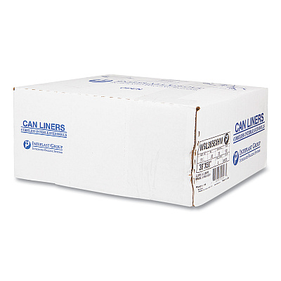 Inteplast Group High-Density Commercial Can Liners, 55 gal, 17 mic, 36" x 60", Clear, Interleaved Roll, 25 Bags/Roll, 8 Rolls/Carton (IBSS366017N)