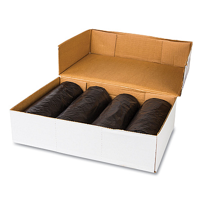 Inteplast Group High-Density Commercial Can Liners, 55 gal, 22.1 mic, 36" x 60", Black, Interleaved Roll, 25 Bags/Roll, 6 Rolls/Carton (IBSS366022K)
