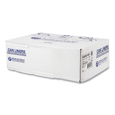 Inteplast Group High-Density Commercial Can Liners, 60 gal, 14 mic, 38" x 60", Clear, Interleaved Roll, 25 Bags/Roll, 8 Rolls/Carton (IBSS386014N)