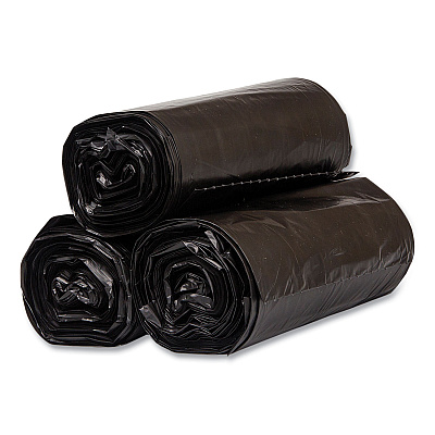 Inteplast Group High-Density Commercial Can Liners, 60 gal, 17 mic, 38" x 60", Black, Interleaved Roll, 25 Bags/Roll, 8 Rolls/Carton (IBSS386017K)