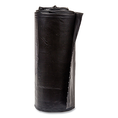 Inteplast Group High-Density Commercial Can Liners, 60 gal, 17 mic, 38" x 60", Black, Interleaved Roll, 25 Bags/Roll, 8 Rolls/Carton (IBSS386017K)