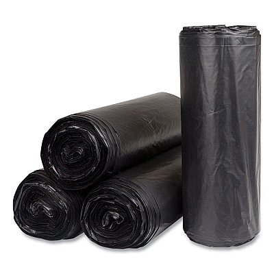Inteplast Group High-Density Commercial Can Liners, 60 gal, 22 mic, 38" x 60", Black, Interleaved Roll, 25 Bags/Roll, 6 Rolls/Carton (IBSS386022K)