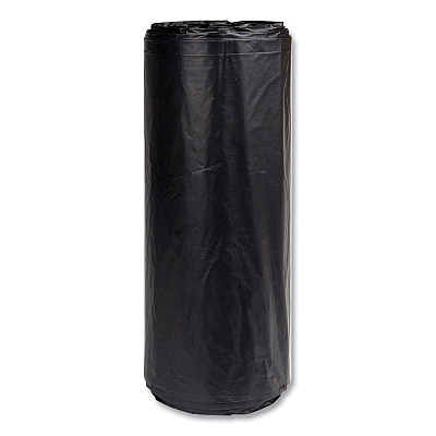 Inteplast Group High-Density Commercial Can Liners, 60 gal, 22 mic, 38" x 60", Black, Interleaved Roll, 25 Bags/Roll, 6 Rolls/Carton (IBSS386022K)