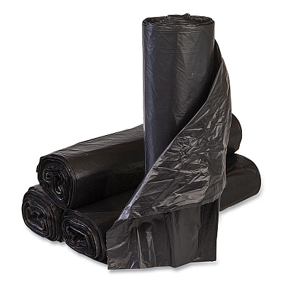 Inteplast Group High-Density Commercial Can Liners, 45 gal, 12 mic, 40" x 48", Black, Interleaved Roll, 25 Bags/Roll, 10 Rolls/Carton (IBSS404812K)