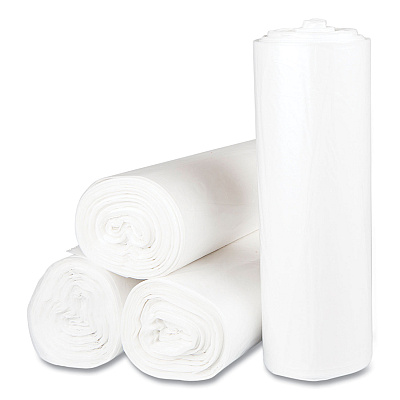 Inteplast Group High-Density Commercial Can Liners, 45 gal, 12 mic, 40" x 48", Clear, Interleaved Roll, 25 Bags/Roll, 10 Rolls/Carton (IBSS404812N)
