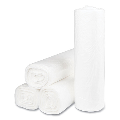 Inteplast Group High-Density Commercial Can Liners, 45 gal, 14 mic, 40" x 48", Clear, Interleaved Roll, 25 Bags/Roll, 10 Rolls/Carton (IBSS404814N)