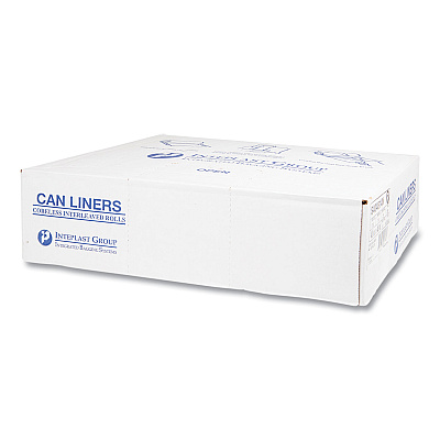 Inteplast Group High-Density Commercial Can Liners, 45 gal, 14 mic, 40" x 48", Clear, Interleaved Roll, 25 Bags/Roll, 10 Rolls/Carton (IBSS404814N)