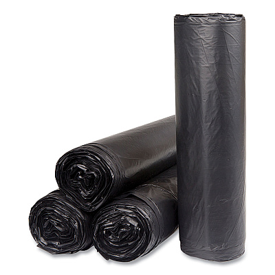 Inteplast Group High-Density Commercial Can Liners, 45 gal, 16 mic, 40" x 48", Black, Interleaved Roll, 25 Bags/Roll, 10 Rolls/Carton (IBSS404816K)