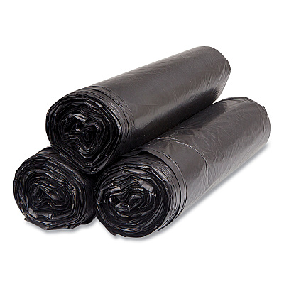 Inteplast Group High-Density Commercial Can Liners, 45 gal, 16 mic, 40" x 48", Black, Interleaved Roll, 25 Bags/Roll, 10 Rolls/Carton (IBSS404816K)