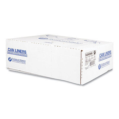 Inteplast Group High-Density Commercial Can Liners, 45 gal, 16 mic, 40" x 48", Clear, Interleaved Roll, 25 Bags/Roll, 10 Rolls/Carton (IBSS404816N)