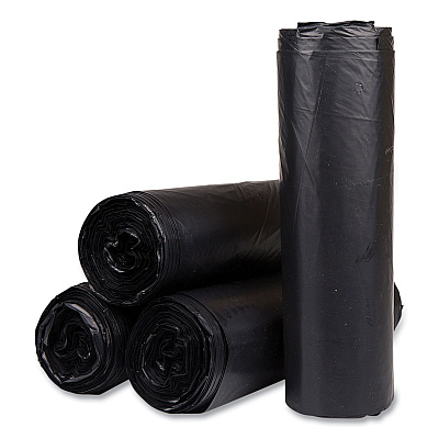 Inteplast Group High-Density Commercial Can Liners, 45 gal, 22 mic, 40" x 48", Black, Interleaved Roll, 25 Bags/Roll, 6 Rolls/Carton (IBSS404822K)