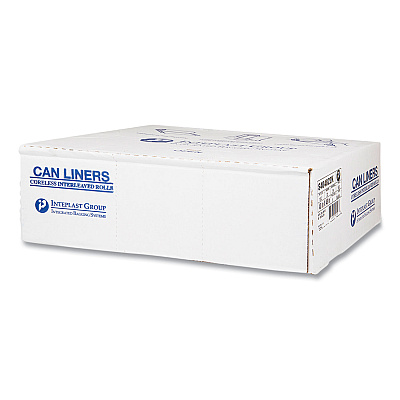 Inteplast Group High-Density Commercial Can Liners, 45 gal, 22 mic, 40" x 48", Black, Interleaved Roll, 25 Bags/Roll, 6 Rolls/Carton (IBSS404822K)