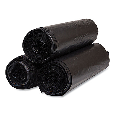 Inteplast Group High-Density Commercial Can Liners, 45 gal, 22 mic, 40" x 48", Black, Interleaved Roll, 25 Bags/Roll, 6 Rolls/Carton (IBSS404822K)