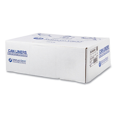 Inteplast Group High-Density Commercial Can Liners, 60 gal, 16 mic, 43" x 48", Natural, Interleaved Roll, 25 Bags/Roll, 8 Rolls/Carton (IBSS434816N)