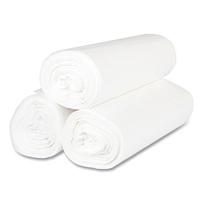 Inteplast Group High-Density Commercial Can Liners, 60 gal, 17 mic, 43" x 48", Clear, Interleaved Roll, 25 Bags/Roll, 8 Rolls/Carton (IBSS434817N)