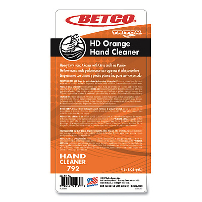 Betco HD Orange Hand Cleaner Refill, For Triton Dispensers, Citrus Zest Scent, 4 L, 4/Carton (BET7923100)