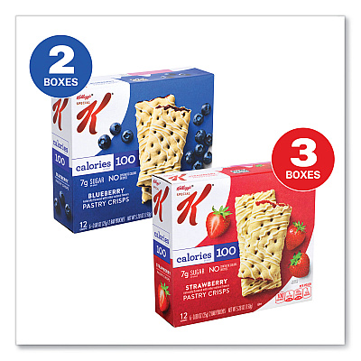 Kellogg's Special K Pastry Crisps, (36) Strawberry; (24) Blueberry, 0.88 oz, 2/Pouch, 30 Pouches/Carton (GRR22001007)