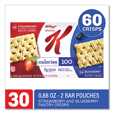 Kellogg's Special K Pastry Crisps, (36) Strawberry; (24) Blueberry, 0.88 oz, 2/Pouch, 30 Pouches/Carton (GRR22001007)