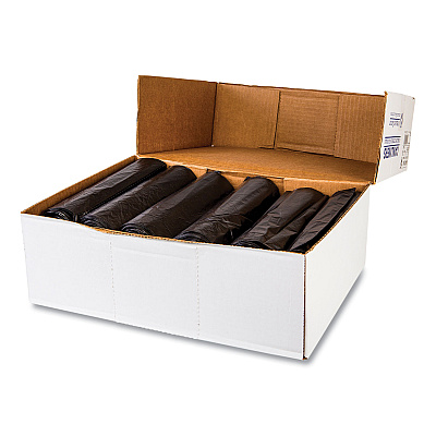 Inteplast Group High-Density Commercial Can Liners, 16 gal, 6 mic, 24" x 33", Black, Perforated Roll, 50 Bags/Roll, 20 Rolls/Carton (IBSEC243306K)