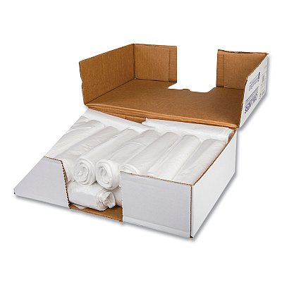 Inteplast Group Low-Density Commercial Can Liners, 16 gal, 0.5 mil, 24" x 32", White, Interleaved Roll, 50 Bags/Roll, 10 Rolls/Carton (IBSSL2432XHW)