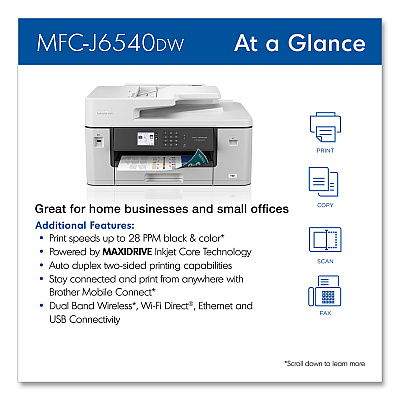 Brother MFC-J6540DW Business Color All-in-One Inkjet Printer, Copy/Fax/Print/Scan