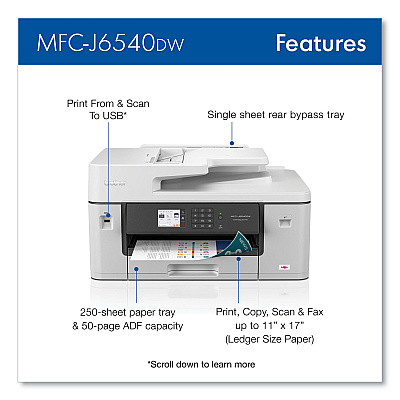 Brother MFC-J6540DW Business Color All-in-One Inkjet Printer, Copy/Fax/Print/Scan