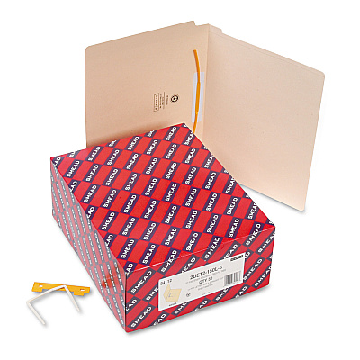 Smead Heavyweight Manila Reinforced End Tab U-Clip Fastener Folders, 0.75" Expansion, 1 Fastener, Letter Size, Manila, 50/Box (SMD34112)
