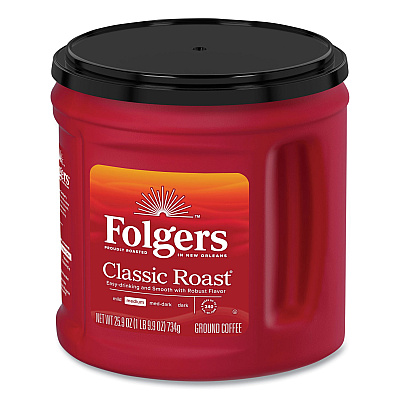 Folgers Coffee, Classic Roast, Ground, 25.9 oz Canister, 6/Carton (FOL20421CT)