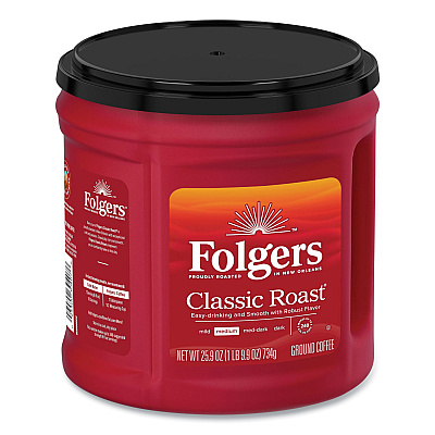 Folgers Coffee, Classic Roast, Ground, 25.9 oz Canister, 6/Carton (FOL20421CT)
