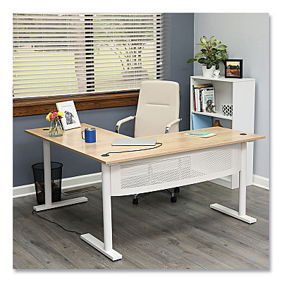 Workspace by Alera L-Shaped Writing Desk, 59.05" x 59.05" x 29.53", Beigewood/White (ALEWSL5959WB)
