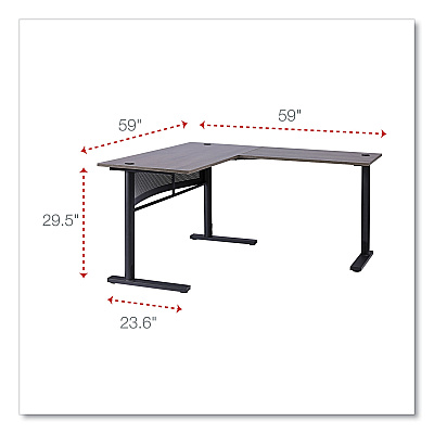 Workspace by Alera L-Shaped Writing Desk, 59.05" x 59.05" x 29.53", Gray/Black (ALEWSL5959GB)