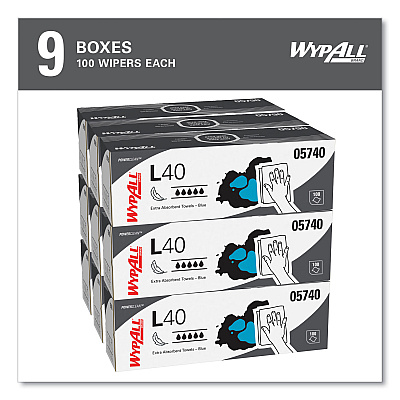 WypAll L40 Towels, POP-UP Box, 9.8 x 16.4, Blue, 100/Box, 9 Boxes/Carton (KCC05740)