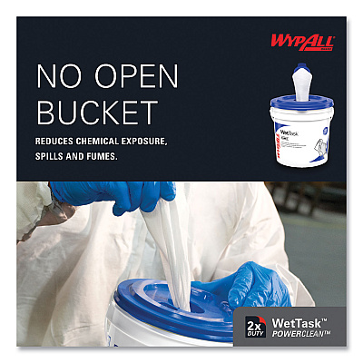 WypAll Power Clean Wipers for WetTask Customizable Wet Wiping System with (1) Bucket, 6 x 12, Unscented, 95/Roll, 6 Rolls/Carton (KCC06001)