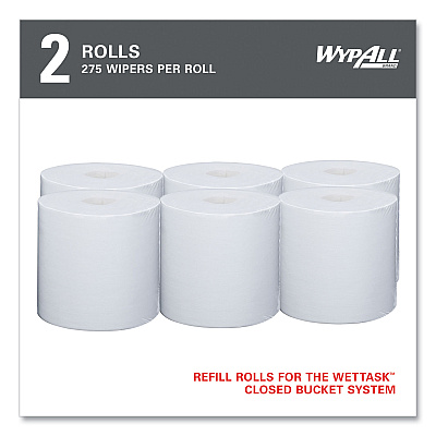 WypAll Power Clean Wipers for Solvents WetTask Customizable Wet Wiping System, Wipers Only, 9 x 15, White, 275/Roll, 2 Rolls/Carton (KCC06006)