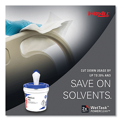 WypAll Power Clean Wipers for Solvents WetTask Customizable Wet Wiping System, Wipers Only, 9 x 15, White, 275/Roll, 2 Rolls/Carton (KCC06006)